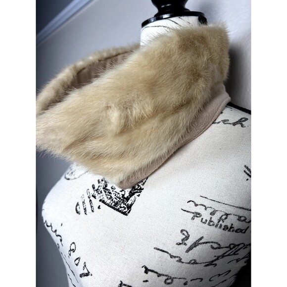 Vintage Mink Fur Collar Sz 3.5" Fur/1.5" Collar x 27" Lined Blonde - Picture 5 of 10